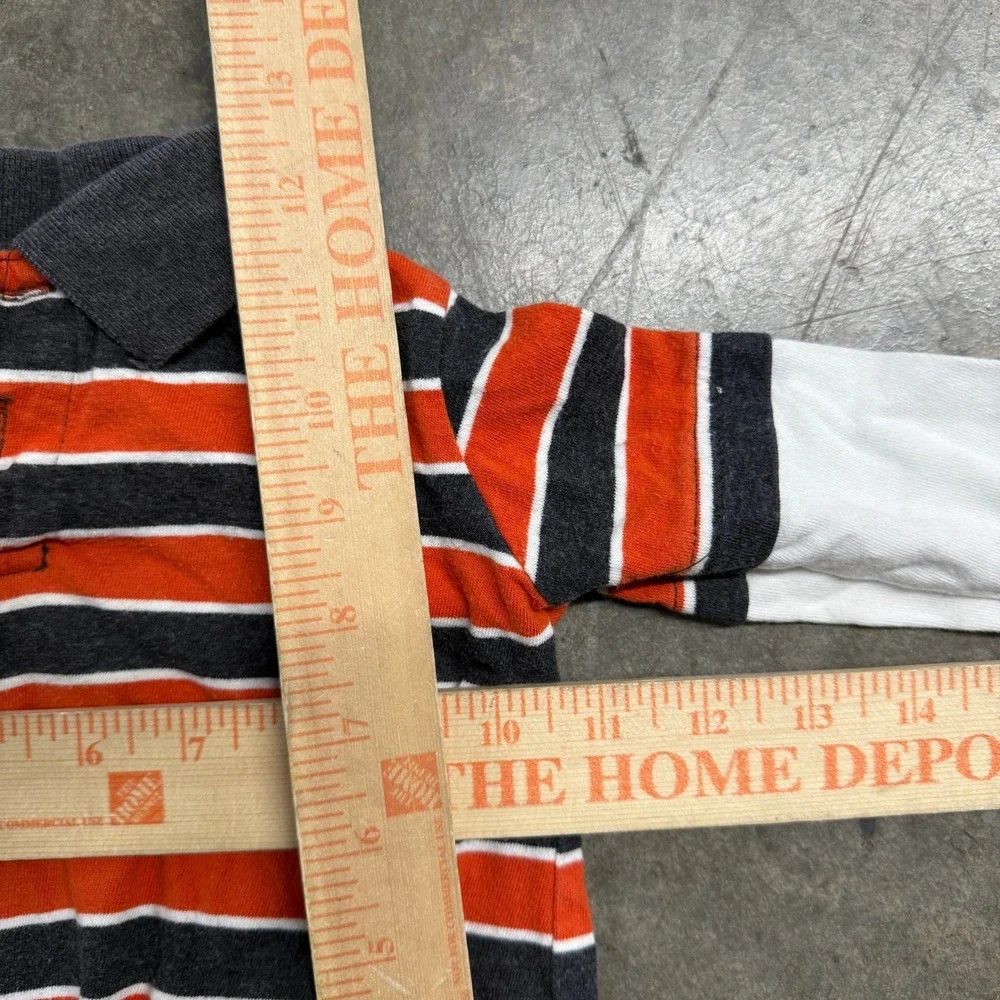OshKosh Bgosh Baby Boys Striped Long Sleeve Polo Shirt Orange Grey 12M